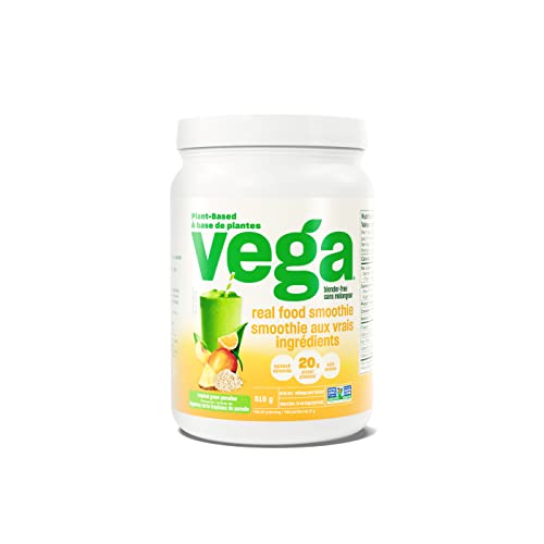 Vega Real Food Smoothie, Tropical Green Paradise (14 Servings) Vegan Protein Powder, 20g Plant Based Protein, No Blender Required, Gluten Free, Non GMO, Pea Protein for Women and Men, 518g