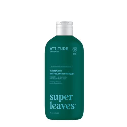 ATTITUDE Bubble Bath, Made in Canada, EWG Verified, Plant and Mineral-Based, Dermatologically Tested, Vegan Body Care Products, Extra Gentle, Unscented, 473 mL