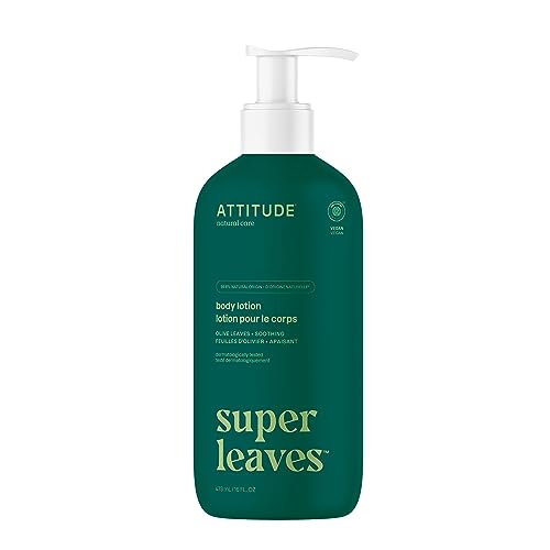 ATTITUDE Body Lotion, Made in Canada, EWG Verified Moisturizer, Vegan Skin Care Products, Non-Greasy, Hydrating for Dry Skin, Cruelty Free, Olive Leaves, 473 mL