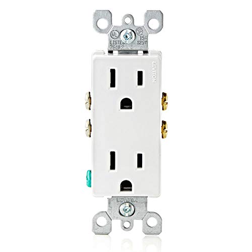Leviton Decora 15 Amp, 125 V, Duplex Receptacle, Residential Grade, Grounding, 05325-00W, White