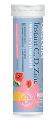 Organika Instant C, D, Zinc Effervescent Tablets - Watermelon Flavour- Immune Support- Single Tube x 10 Tablets