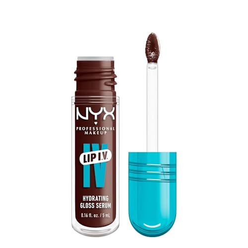 NYX Professional Makeup Lip IV Hydrating Gloss Stain, Lip Gloss, Infused with VITAMINS & COCONUT WATER, Up to 12HR Hydration, High Pigment, Wet Shine Finish, Shade: Mocha Me Wet