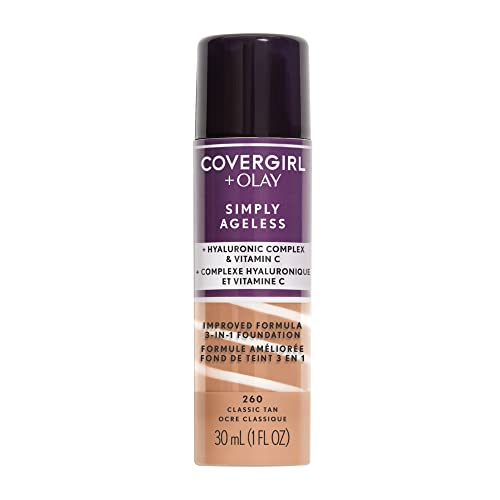 Covergirl -Simply Ageless 3-in-1 Liquid Foundation Infused with Hyaluronic Complex, Vitamin C and Niacinamide - Hydrating Formula, 100% Cruelty-Free