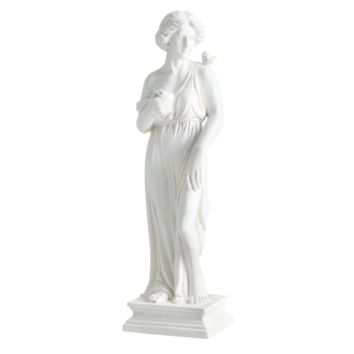 31.5 Inch Outdoor Greek Goddess Statue with Antique Finish and Column Base-White