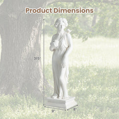 31.5 Inch Outdoor Greek Goddess Statue with Antique Finish and Column Base-White