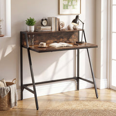 31.5 inches Industrial Desk with Raised Shelf Metal Frame-Rustic Brown