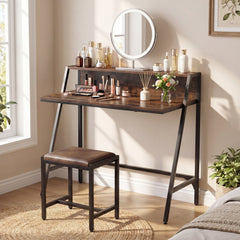 31.5 inches Industrial Desk with Raised Shelf Metal Frame-Rustic Brown