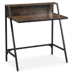 31.5 inches Industrial Desk with Raised Shelf Metal Frame-Rustic Brown