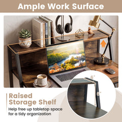 31.5 inches Industrial Desk with Raised Shelf Metal Frame-Rustic Brown