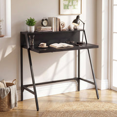 31.5 inches Industrial Desk with Raised Shelf Metal Frame-Black