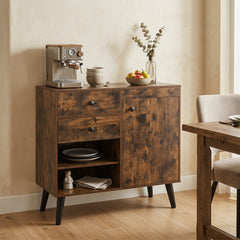 31 inches Sideboard Cabinet with 2 Open Compartments and 2 Drawers-Rustic Brown