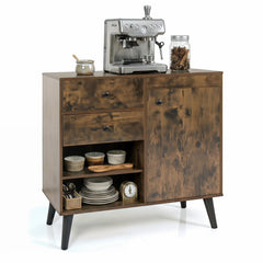 31 inches Sideboard Cabinet with 2 Open Compartments and 2 Drawers-Rustic Brown