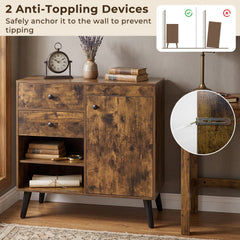 31 inches Sideboard Cabinet with 2 Open Compartments and 2 Drawers-Rustic Brown
