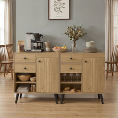 31 inches Sideboard Cabinet with 2 Open Compartments and 2 Drawers-Natrual