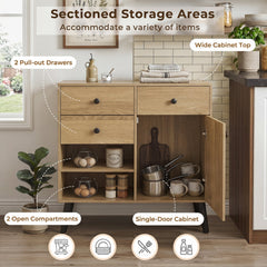31 inches Sideboard Cabinet with 2 Open Compartments and 2 Drawers-Natrual
