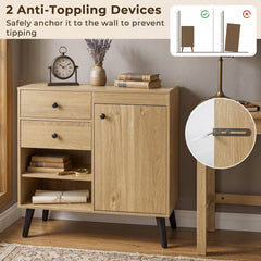 31 inches Sideboard Cabinet with 2 Open Compartments and 2 Drawers-Natrual