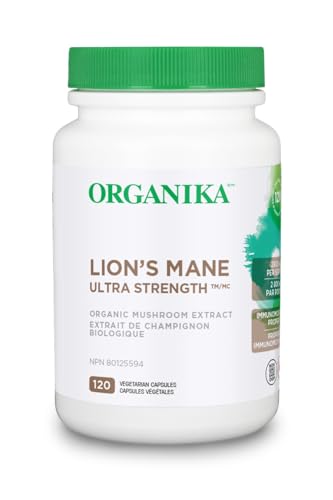 Organika Canadian-Made Lion's Mane - Ultra Strength Organic Mushroom Extract - 2800mg - Nootrophic, Natural Support for Memory, Mood, Neuroprotection and Cognition - 120vcaps, 120 Day Supply