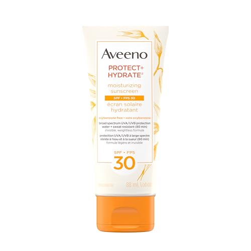 Aveeno Protect and Hydrate Face and Body Sunscreen SPF 30, Water and Sweat Resistant, Oxybenzone Free, 88mL