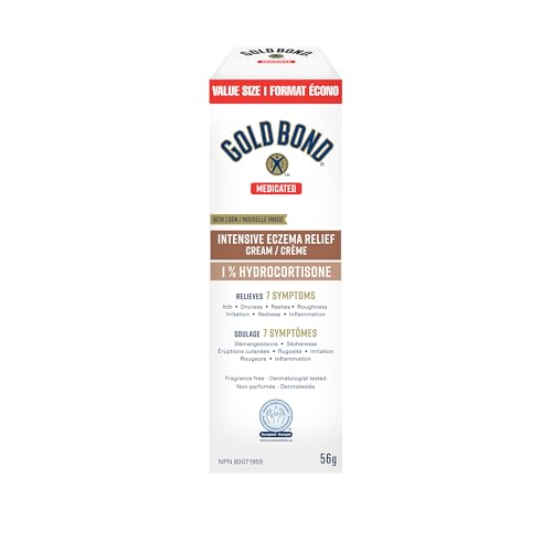 Gold Bond Medicated Intensive Eczema Relief 1% Hydrocortisone Cream, 56g Tube, Medicated Eczema Treatment With 5 Moisturizers to Relieve Itch, Rashes, Redness, Roughness, Irritation and Inflammation