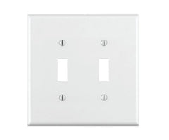 Leviton 80709-W 2-Gang Toggle Device Switch Wallplate, Standard Size, Thermoplastic Nylon, Device Mount, White