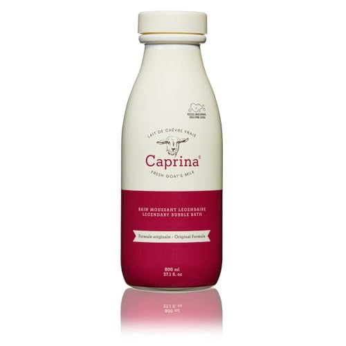Caprina by Canus Legendary Bubble Bath With Fresh Canadian Goat Milk Gentle Soap Moisturizing Vitamins B2, B3 & More, Red, Original, 27.1 Fl Oz