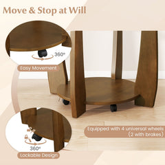 32 inches 2-Tier Glass Round Coffee Table with Storage Shelf-Walnut