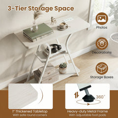 32 Inch Narrow Long Entryway Table with Power Outlets and LED Lights-Oak