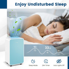 32 Pint Quiet Dehumidifier for Rooms up to 2500 Sq Ft, 9 Pints DOE, 33 dB, ETL and DOE, Blue