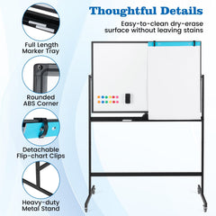 32 x 47 Inch Portable Rolling White Board-Black