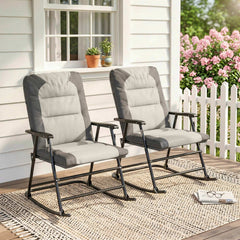Folding Rocking Chair Set of 2 Padded Rockers with Armrest, Navy Blue