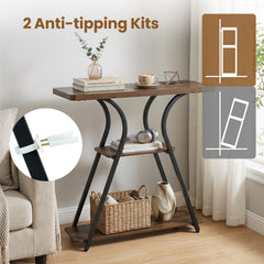 32 Inch Narrow Long Entryway Table with Power Outlets and LED Lights-Brown