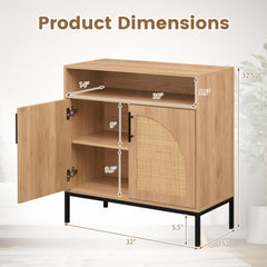 32 inches Sideboard Buffet Cabinet with 2 Natural Rattan Decorated Doors and Adjustable Shelf-Natural