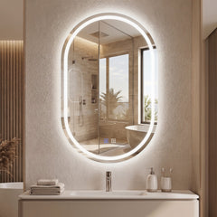 32x20 inches Oval LED Bathroom Mirror with Front & Backlight 3 Colors Stepless Dimming-Silver