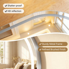 32x20 inches Oval LED Bathroom Mirror with Front & Backlight 3 Colors Stepless Dimming-Silver