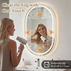 32x20 inches Oval LED Bathroom Mirror with Front & Backlight 3 Colors Stepless Dimming-Silver