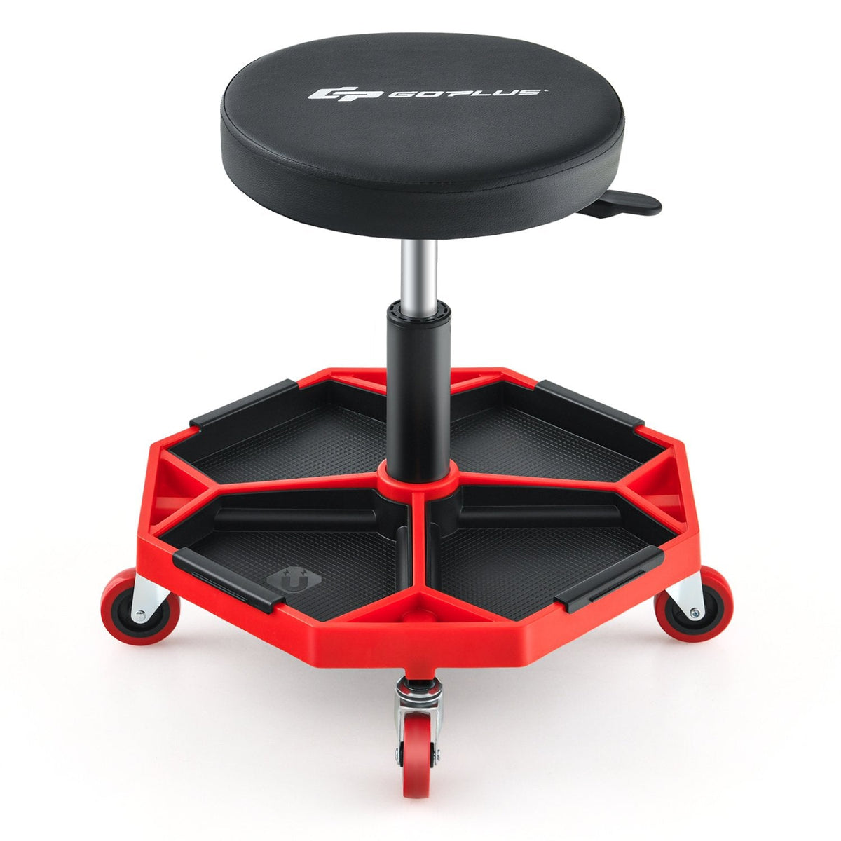 330 LBS Capacity Pneumatic Rolling Mechanic Stool with Padded Seat-Red