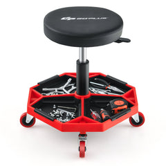 330 LBS Capacity Pneumatic Rolling Mechanic Stool with Padded Seat-Red
