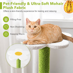 34.5 Inch 4 Tier Flower Cat Tree with Condo, Leaf Perch and Jingling Balls, Blue and Green