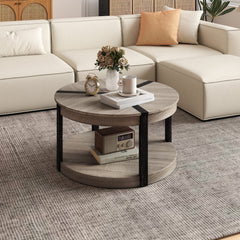 34.5 inches Rubber Wood 2-Tier Round Center Table with Spacious Tabletop and Storage Shelf-Gray
