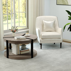 34.5 inches Rubber Wood 2-Tier Round Center Table with Spacious Tabletop and Storage Shelf-Gray
