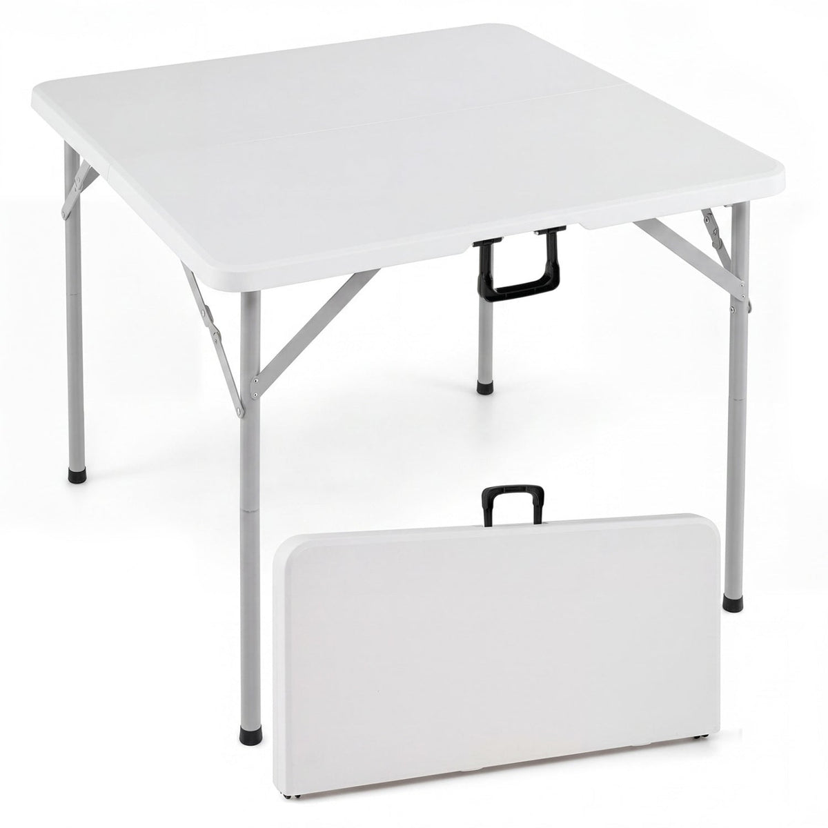 34 Inch Square Foldable Card Table with Carrying Handle-White