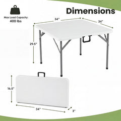 34 Inch Square Foldable Card Table with Carrying Handle-White
