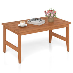 35.5 inches Solid Wood Outdoor Coffee Table with Rectangular Slatted Top and Teak Finish