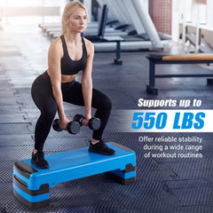 35 Inch Aerobic Cardio Adjustable Exercise Stepper with Risers-Blue