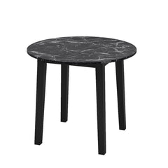 35 Inch Round Dining Table with Rubber Wood Legs and Marble-textured Veneer Tabletop-Black
