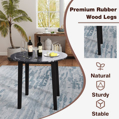 35 Inch Round Dining Table with Rubber Wood Legs and Marble-textured Veneer Tabletop-Black