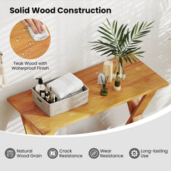 35 Inch Solid Teak Wood Console Table with Storage Shelf
