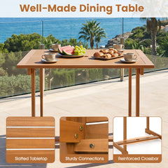 35.5 inches Acacia Wood Outdoor Dining Table with Umbrella Hole and Reinforced Crossbar for 4