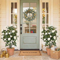 35.5 inches Artificial Rose Tree with Blooming Flowers and Green Leaves for Indoor-White