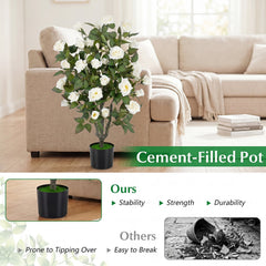 35.5 inches Artificial Rose Tree with Blooming Flowers and Green Leaves for Indoor-White
